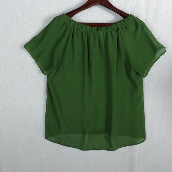 Green Loose Fit Short Sleeve Sheer Feminine Blouse | small - Picture 3 of 10